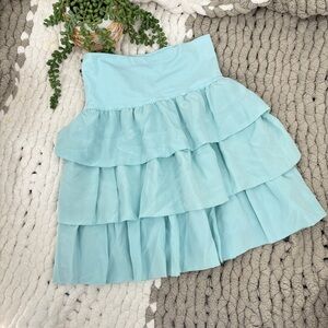 Erez Mini Skirt 100% Silk‎ Ruffle Light Blue Size Medium